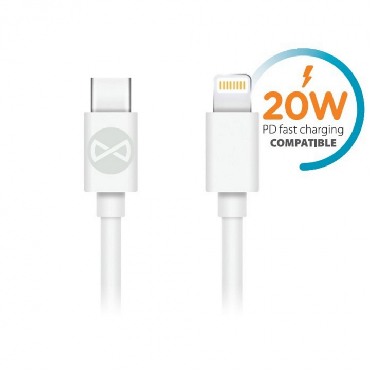 Forever cable USB-C - Lightning 1,0 m 3A, 20W, White ryhmässä ÄLYPUHELIMET JA TABLETIT / Laturit & Kaapelit / Kaapelit / Lightning kaapelit @ TP E-commerce Nordic AB (38-86657)