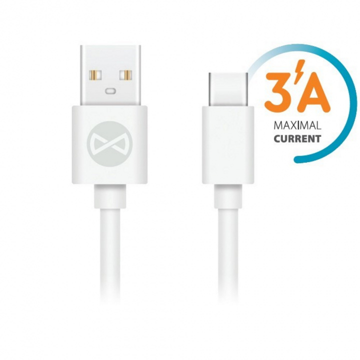 Forever cable USB - USB-C 1,0 m 3A, White ryhmässä ÄLYPUHELIMET JA TABLETIT / Laturit & Kaapelit / Kaapelit / Tyyppi C -kaapelit @ TP E-commerce Nordic AB (38-86658)