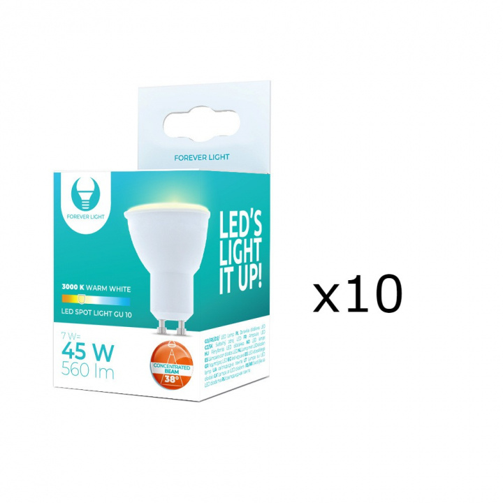 LED-lamppu GU10 7W 230V 3000K 38°, 10-pack, Lämmin valkoinen ryhmässä KODINELEKTRONIIKKA / Valaistus / LED-lamput @ TP E-commerce Nordic AB (38-86692-PKT10)