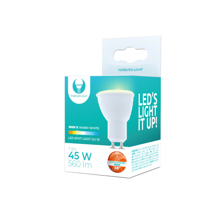 LED-lamppu GU10 7W 230V 3000K 38°, Lämmin valkoinen ryhmässä KODINELEKTRONIIKKA / Valaistus / LED-lamput @ TP E-commerce Nordic AB (38-86692)