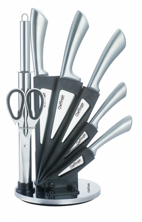 Cheffinger 8pc Stainless steel knives in Acrylic stand ryhmässä KOTI, TALOUS JA PUUTARHA / Keittiövälineet / Keittiöveitset ja veitsenteroittimet @ TP E-commerce Nordic AB (38-86722)
