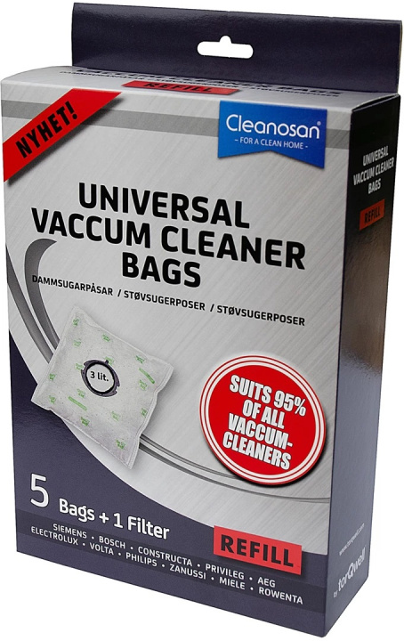 Cleanosan Refill dammsugarpåsar 5-pack ryhmässä KOTI, TALOUS JA PUUTARHA / Siivoustuotteet / Imurit & Tarvikkeet / Tarvikkeet / Pölynimurin pussit @ TP E-commerce Nordic AB (38-86828)