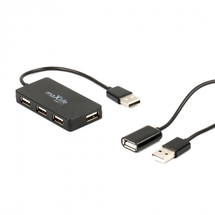 Maxlife Home Office USB 2.0-hub USB - 4x USB 0,15 m + kabel 1,5 m, Svart ryhmässä TIETOKOONET & TARVIKKEET / Tietokonetarvikkeet / USB-telakat @ TP E-commerce Nordic AB (38-86909)