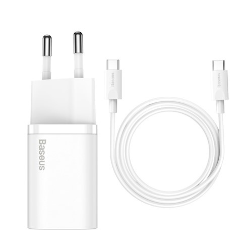 Baseus väggladdare Super Si PD 25W 1x USBC + USB-C - USB-C kabel, Vit ryhmässä TIETOKOONET & TARVIKKEET / Kaapelit & Sovittimet / USB / USB-C @ TP E-commerce Nordic AB (38-86934)