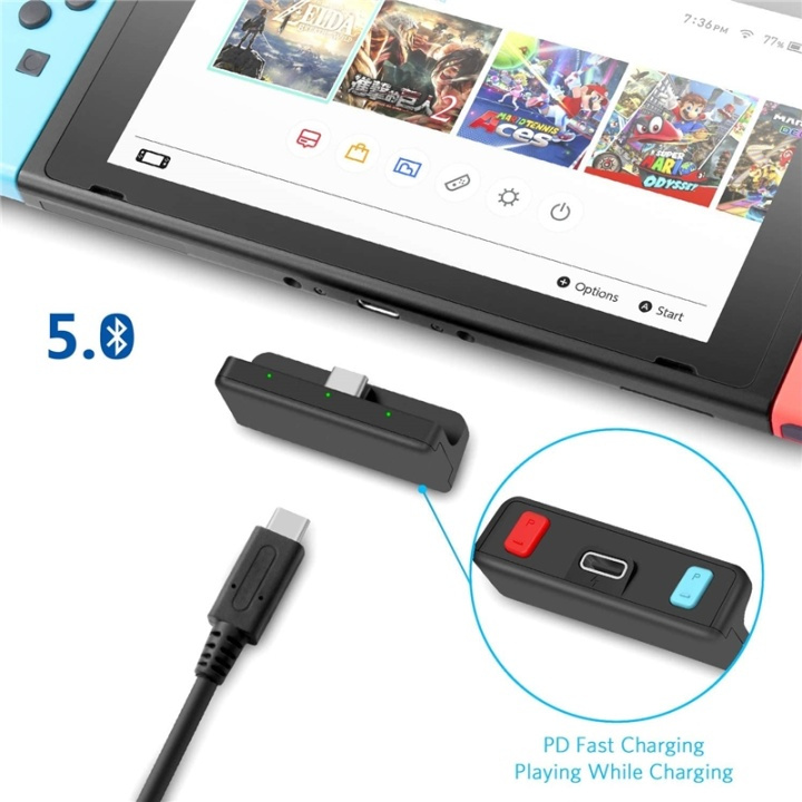 Invery Bluetooth Ljudsändare till Nintendo Switch ryhmässä KODINELEKTRONIIKKA / Pelikonsolit & Tarvikkeet / Nintendo Switch / Tarvikkeet @ TP E-commerce Nordic AB (38-89308)