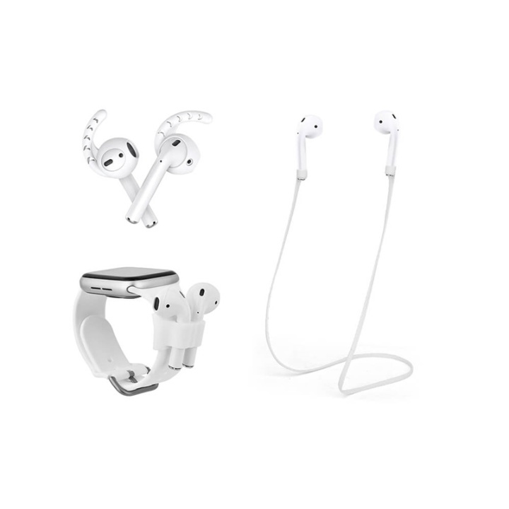 NORTH Airpods Sport Kit Silikoni Korvapehmusteet Niskanauha Rannekellopidike Valk ryhmässä KODINELEKTRONIIKKA / Ääni & Kuva / Kuulokkeet & Tarvikkeet / Tarvikkeet @ TP E-commerce Nordic AB (38-91017)