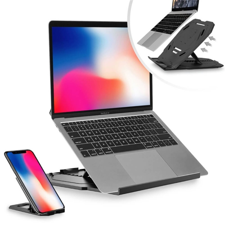 Desire2 2in1 Portabelt Laptopställ Svart 360 Roterbar inkl Mobilställ ryhmässä KOTI, TALOUS JA PUUTARHA / Toimistotuotteet / Muut @ TP E-commerce Nordic AB (38-92367)