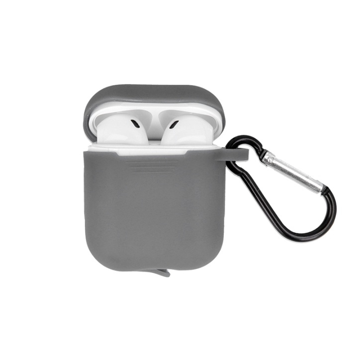 Airpods Suojakotelo koukulla, harmaa ryhmässä KODINELEKTRONIIKKA / Ääni & Kuva / Kuulokkeet & Tarvikkeet / Tarvikkeet @ TP E-commerce Nordic AB (38-92625)