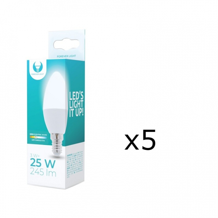 LED-lamppu E14, C37, 3W, 230V, 4500K 5-pack, valkoinen neutraali ryhmässä KODINELEKTRONIIKKA / Valaistus / LED-lamput @ TP E-commerce Nordic AB (38-92747-PKT05)