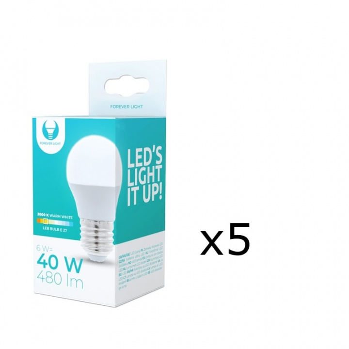 LED-lamppu E27, 6W, 230V, 3000K 5-pack, Lämmin valkoinen ryhmässä KODINELEKTRONIIKKA / Valaistus / LED-lamput @ TP E-commerce Nordic AB (38-92748-PKT05)