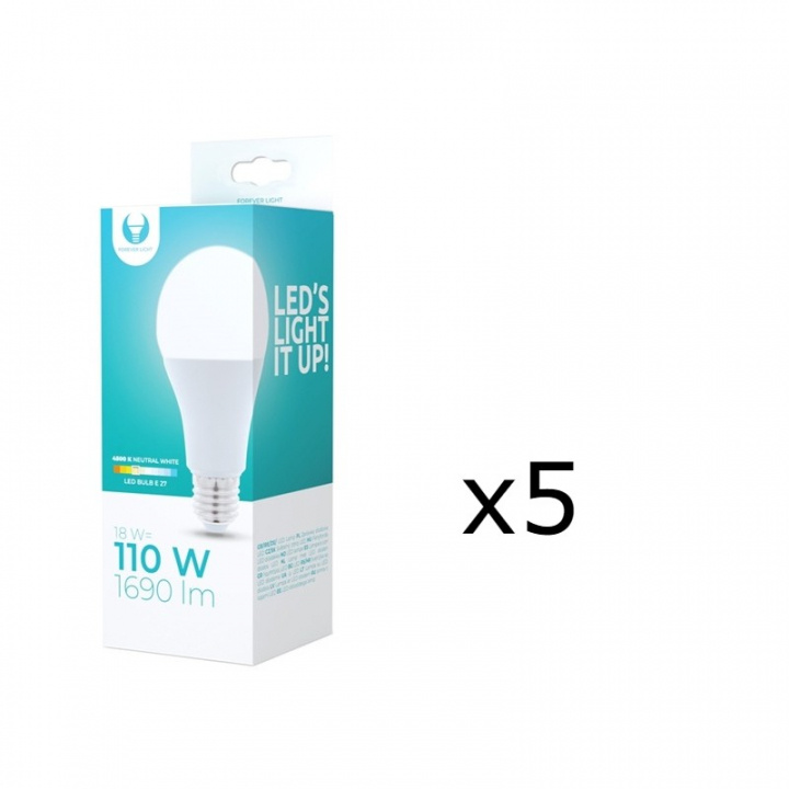 LED-lamppu E27, A65, 18W, 230V, 4500K 5-pack, valkoinen neutraali ryhmässä KODINELEKTRONIIKKA / Valaistus / LED-lamput @ TP E-commerce Nordic AB (38-92752-PKT05)