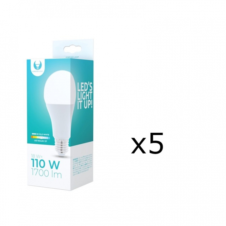LED-lamppu E27, A65, 18W, 230V, 6000K 5-pack, viileän valkoinen ryhmässä KODINELEKTRONIIKKA / Valaistus / LED-lamput @ TP E-commerce Nordic AB (38-92753-PKT05)