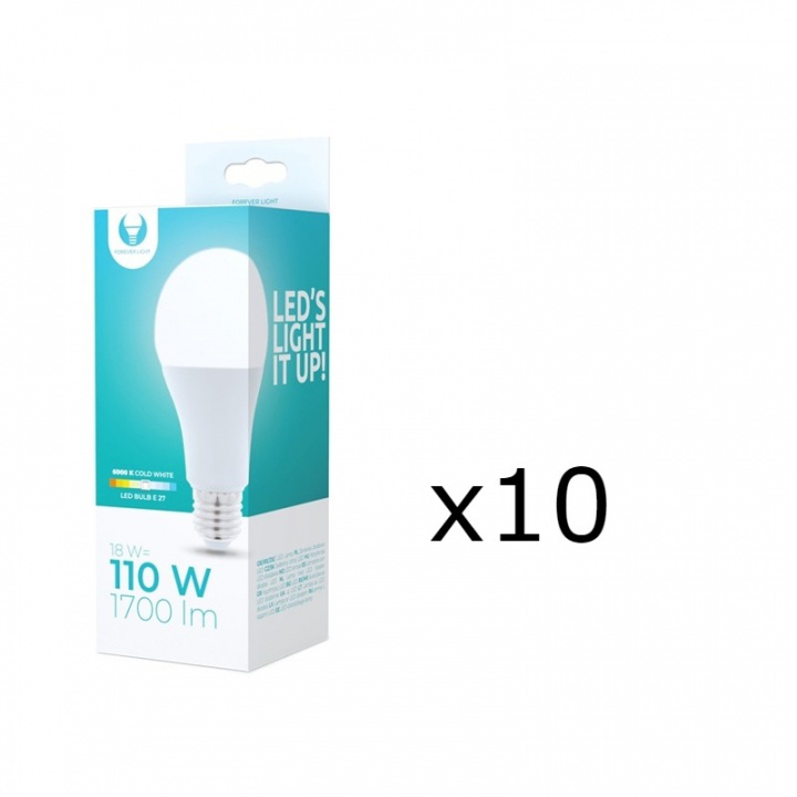 LED-lamppu E27, A65, 18W, 230V, 6000K 10-pack, viileä valkoinen ryhmässä KODINELEKTRONIIKKA / Valaistus / LED-lamput @ TP E-commerce Nordic AB (38-92753-PKT10)