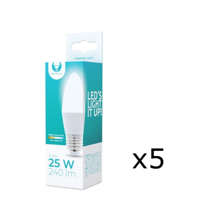 LED-lamppu E27, 3W, 230V, 3000K, 5-pack, lämmin valkoinen ryhmässä KODINELEKTRONIIKKA / Valaistus / LED-lamput @ TP E-commerce Nordic AB (38-92754-PKT05)