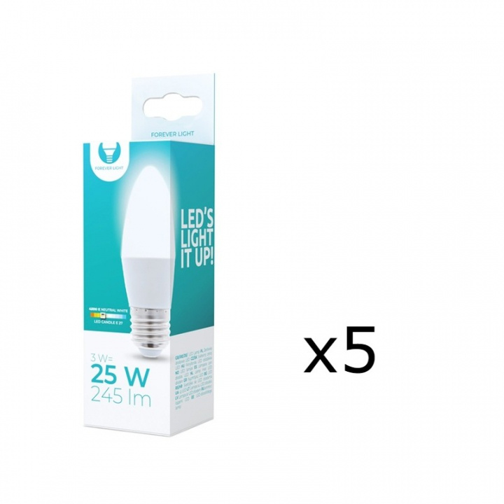 LED-lamppu E27, 3W, 230V, 4500K 5-pack, valkoinen neutraali ryhmässä KODINELEKTRONIIKKA / Valaistus / LED-lamput @ TP E-commerce Nordic AB (38-92755-PKT05)