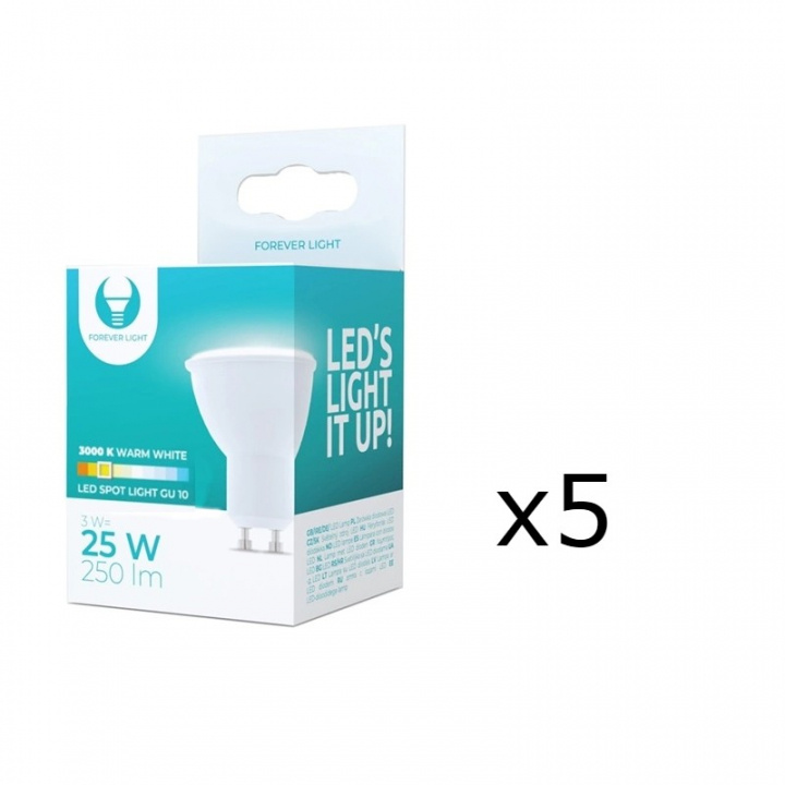 LED-lamppu GU10 3W 230V 3000K, 5-pack, Lämmin valkoinen ryhmässä KODINELEKTRONIIKKA / Valaistus / LED-lamput @ TP E-commerce Nordic AB (38-92756-PKT05)