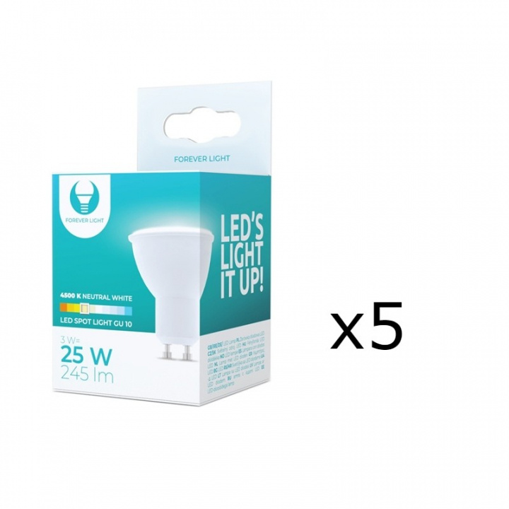 LED-lamppu GU10, 3W, 230V, 4500K, 5-pack, valkoinen neutraali ryhmässä KODINELEKTRONIIKKA / Valaistus / LED-lamput @ TP E-commerce Nordic AB (38-92757-PKT05)