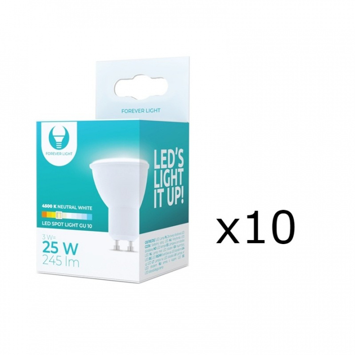 LED-Lampa GU10, 3W, 230V, 4500K, 10-pack, Vit neutral ryhmässä KODINELEKTRONIIKKA / Valaistus / LED-lamput @ TP E-commerce Nordic AB (38-92757-PKT10)