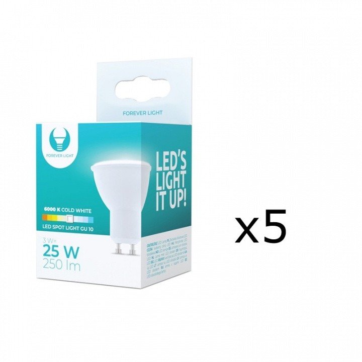 LED-lamppu GU10, 3W, 230V, 6000K, 5-pack, viileän valkoinen ryhmässä KODINELEKTRONIIKKA / Valaistus / LED-lamput @ TP E-commerce Nordic AB (38-92758-PKT05)