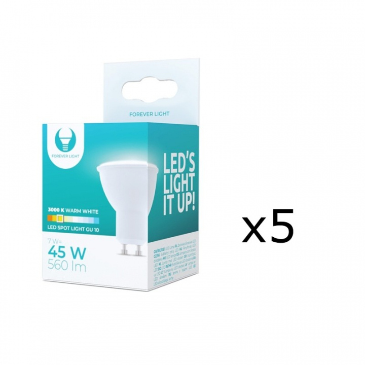 LED-lamppu GU10, 7W, 230V, 3000K, 5-pack, Lämmin valkoinen ryhmässä KODINELEKTRONIIKKA / Valaistus / LED-lamput @ TP E-commerce Nordic AB (38-92759-PKT05)