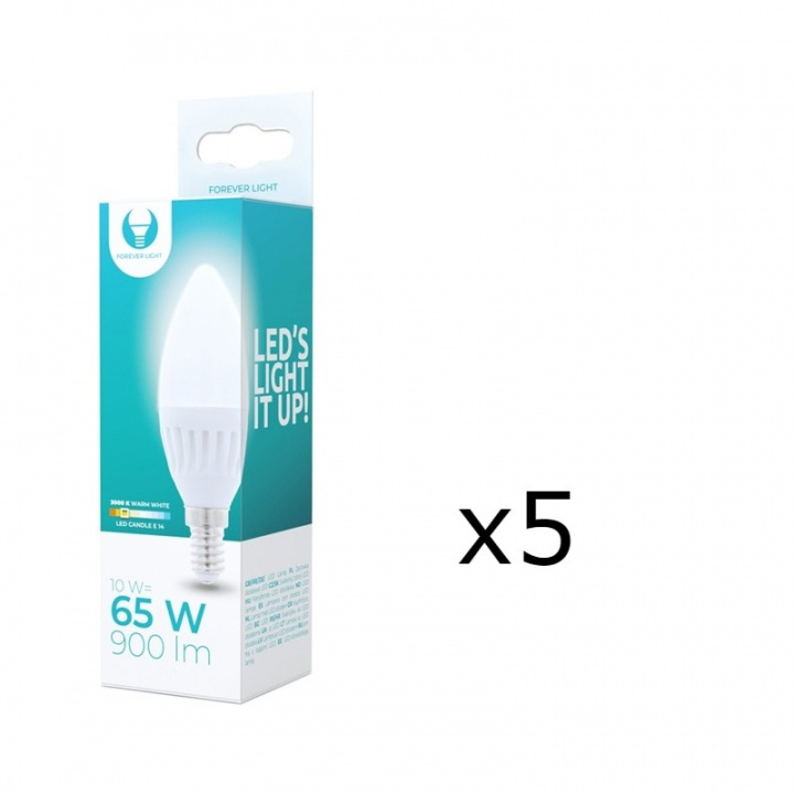 LED-lamppu E14, C37, 10W, 230V, 3000K, keraaminen 5-pack, lämmin valkoinen ryhmässä KODINELEKTRONIIKKA / Valaistus / LED-lamput @ TP E-commerce Nordic AB (38-92762-PKT05)