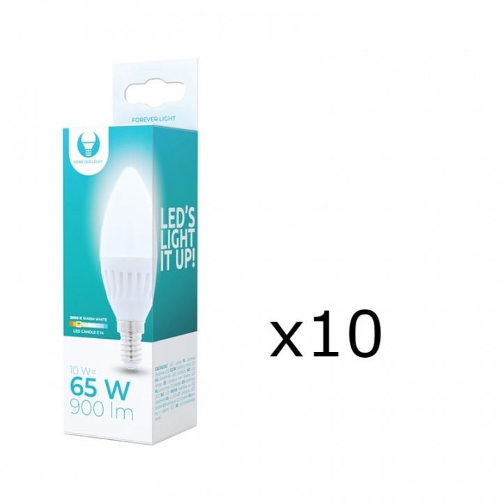 LED-lamppu E14, C37, 10W, 230V, 3000K, Keraaminen 10-pack, Lämmin valkoinen ryhmässä KODINELEKTRONIIKKA / Valaistus / LED-lamput @ TP E-commerce Nordic AB (38-92762-PKT10)