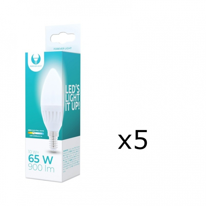 LED-lamppu E14, C37, 10W, 230V, 4000K, keraaminen, 5-pack, valkoinen neutraali ryhmässä KODINELEKTRONIIKKA / Valaistus / LED-lamput @ TP E-commerce Nordic AB (38-92763-PKT05)