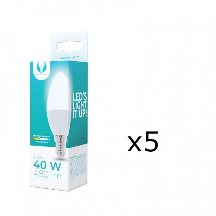 LED-lamppu E14, C37, 6W, 230V, 4500K 5-pack, valkoinen neutraali ryhmässä KODINELEKTRONIIKKA / Valaistus / LED-lamput @ TP E-commerce Nordic AB (38-92766-PKT05)
