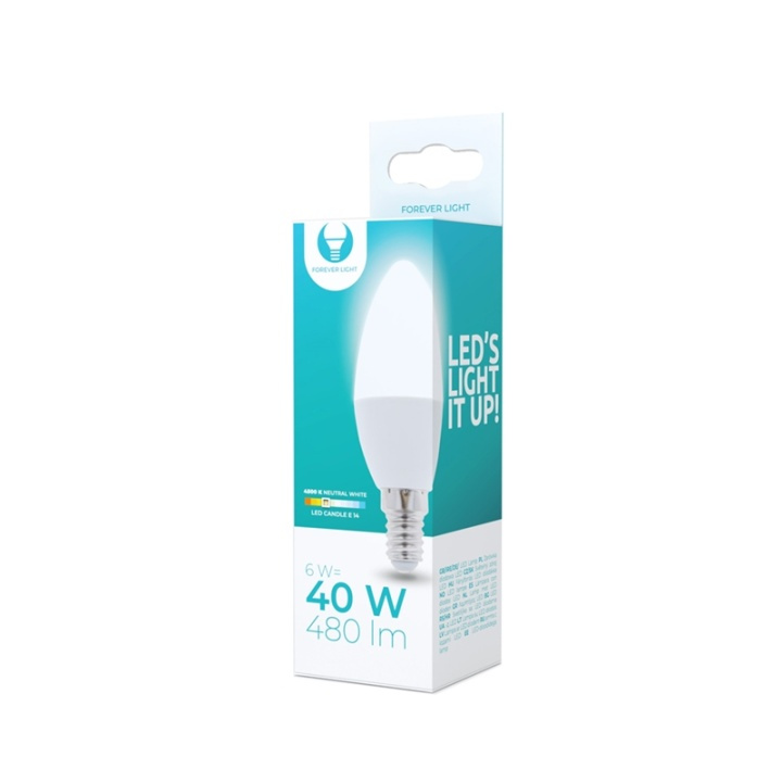 LED-lamppu E14, C37, 6W, 230V, 4500K, valkoinen neutraali ryhmässä KODINELEKTRONIIKKA / Valaistus / LED-lamput @ TP E-commerce Nordic AB (38-92766)