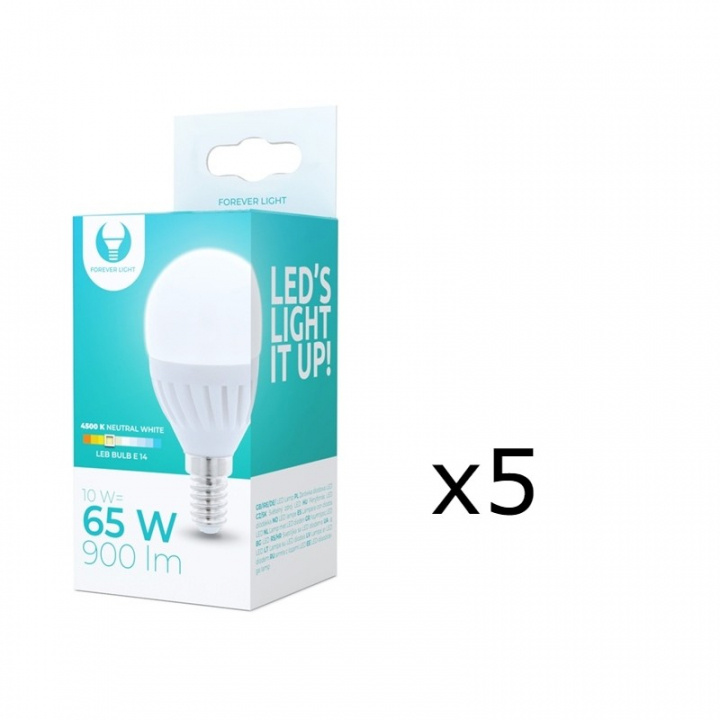 LED-Lampa E14, G45, 10W, 230V, 4500K, Keramisk, 5-pack, Vit neutral ryhmässä KODINELEKTRONIIKKA / Valaistus / LED-lamput @ TP E-commerce Nordic AB (38-92768-PKT05)