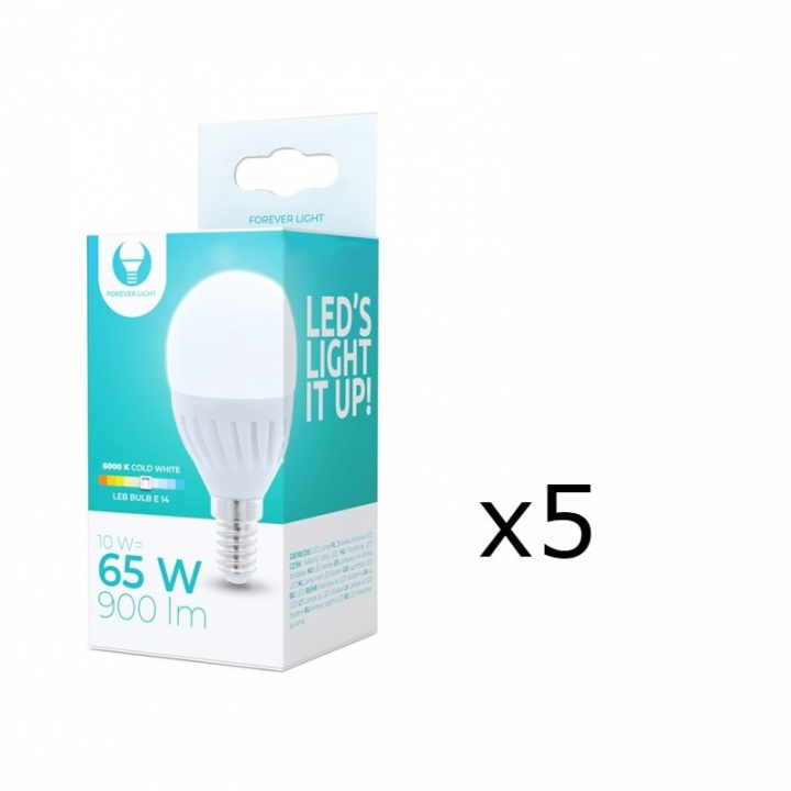 LED-Lampa E14, G45, 10W, 230V, 6000K, Keramisk 5-pack, Kallvitt ryhmässä KODINELEKTRONIIKKA / Valaistus / LED-lamput @ TP E-commerce Nordic AB (38-92769-PKT05)