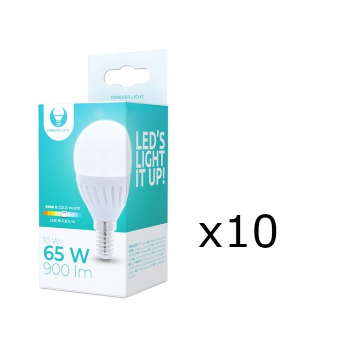 LED-Lampa E14, G45, 10W, 230V, 6000K, Keramisk 10-pack, Kallvitt ryhmässä KODINELEKTRONIIKKA / Valaistus / LED-lamput @ TP E-commerce Nordic AB (38-92769-PKT10)