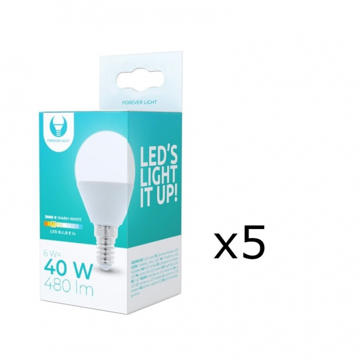 LED-lamppu E14, G45, 6W, 3000K 5-pack, lämmin valkoinen ryhmässä KODINELEKTRONIIKKA / Valaistus / LED-lamput @ TP E-commerce Nordic AB (38-92771-PKT05)