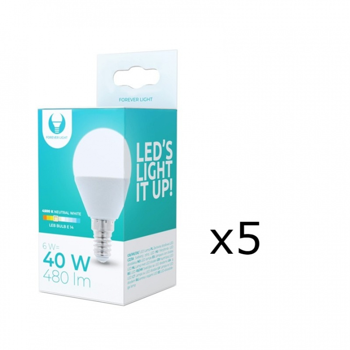 LED-lamppu E14, G45, 6W, 4500K 5-pack, valkoinen neutraali ryhmässä KODINELEKTRONIIKKA / Valaistus / LED-lamput @ TP E-commerce Nordic AB (38-92772-PKT05)