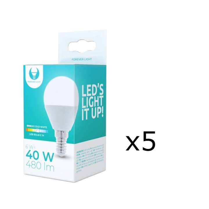 LED-lamppu E14, G45, 6W, 6000K 5-pack, viileä valkoinen ryhmässä KODINELEKTRONIIKKA / Valaistus / LED-lamput @ TP E-commerce Nordic AB (38-92773-PKT05)