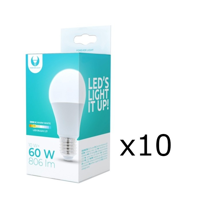 LED-lamppu E27, A60, 10W, 230V, 3000K 10-pack, Lämmin valkoinen ryhmässä KODINELEKTRONIIKKA / Valaistus / LED-lamput @ TP E-commerce Nordic AB (38-92774-PKT10)