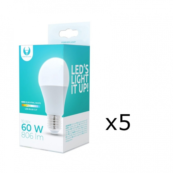 LED-lamppu E27, A60, 10W, 230V, 4500K 5-pack, valkoinen neutraali ryhmässä KODINELEKTRONIIKKA / Valaistus / LED-lamput @ TP E-commerce Nordic AB (38-92775-PKT05)