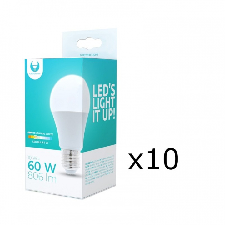 LED-lamppu E27, A60, 10W, 230V, 4500K 10-pack, valkoinen neutraali ryhmässä KODINELEKTRONIIKKA / Valaistus / LED-lamput @ TP E-commerce Nordic AB (38-92775-PKT10)