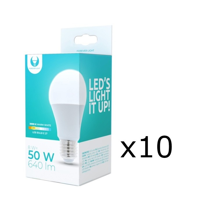 LED-lamppu E27, A60, 8W, 230V, 3000K 10-pack, Lämmin valkoinen ryhmässä KODINELEKTRONIIKKA / Valaistus / LED-lamput @ TP E-commerce Nordic AB (38-92777-PKT10)