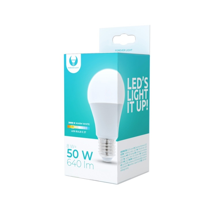 LED-lamppu E27, A60, 8W, 3000K, lämmin valkoinen ryhmässä KODINELEKTRONIIKKA / Valaistus / LED-lamput @ TP E-commerce Nordic AB (38-92777)