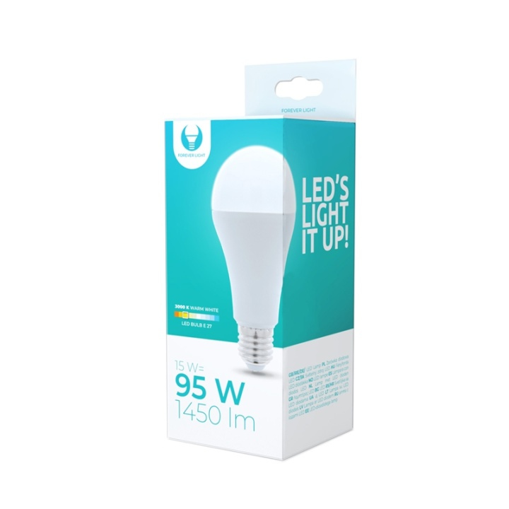 LED-lamppu E27, A65, 15W, 230V, 3000K, lämmin valkoinen ryhmässä KODINELEKTRONIIKKA / Valaistus / LED-lamput @ TP E-commerce Nordic AB (38-92778)