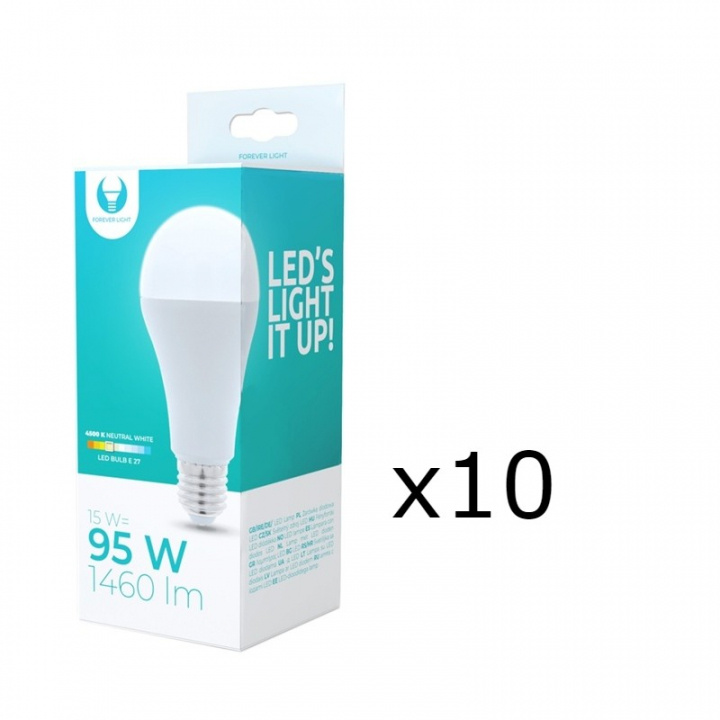 LED-lamppu E27, A65, 15W, 230V, 4500K 10-pack, valkoinen neutraali ryhmässä KODINELEKTRONIIKKA / Valaistus / LED-lamput @ TP E-commerce Nordic AB (38-92779-PKT10)