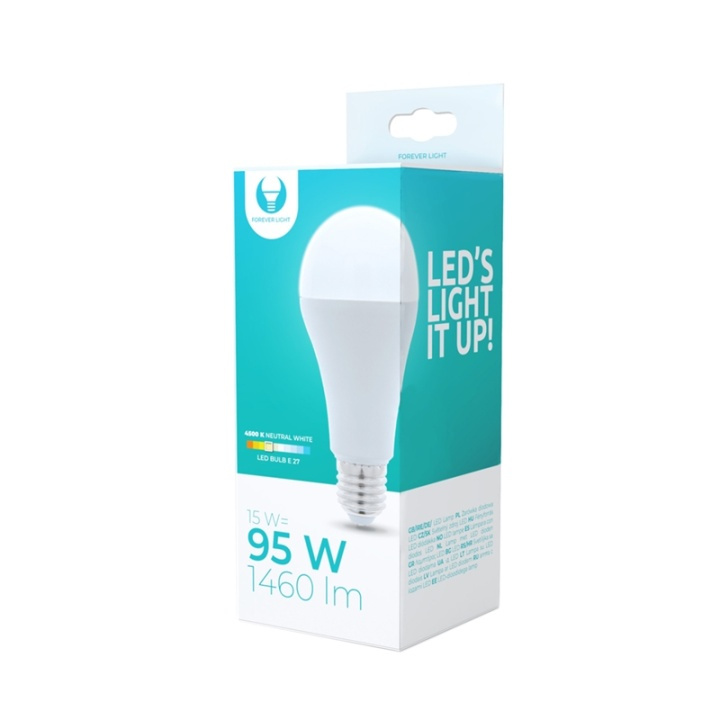 LED-lamppu E27, A65, 15W, 230V, 4500K, valkoinen neutraali ryhmässä KODINELEKTRONIIKKA / Valaistus / LED-lamput @ TP E-commerce Nordic AB (38-92779)