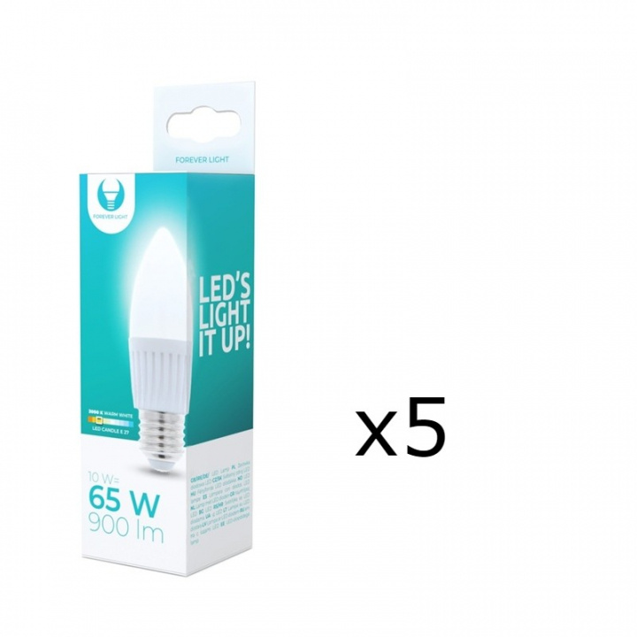 LED-lamppu E27, C37, 10W, 230V, 3000K, keraaminen 5-pack, lämmin valkoinen ryhmässä KODINELEKTRONIIKKA / Valaistus / LED-lamput @ TP E-commerce Nordic AB (38-92780-PKT05)
