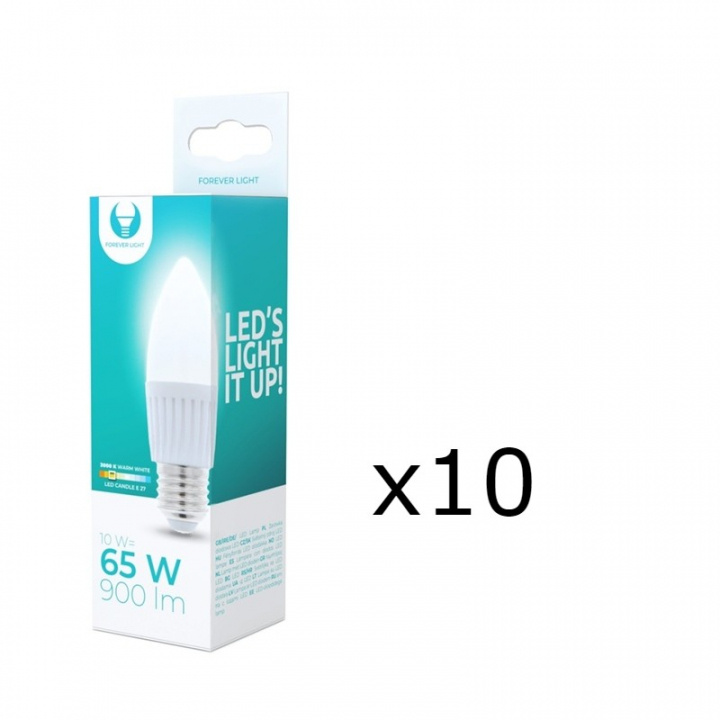 LED-lamppu E27, C37, 10W, 230V, 3000K, Keraaminen 10-pack, Lämmin valkoinen ryhmässä KODINELEKTRONIIKKA / Valaistus / LED-lamput @ TP E-commerce Nordic AB (38-92780-PKT10)