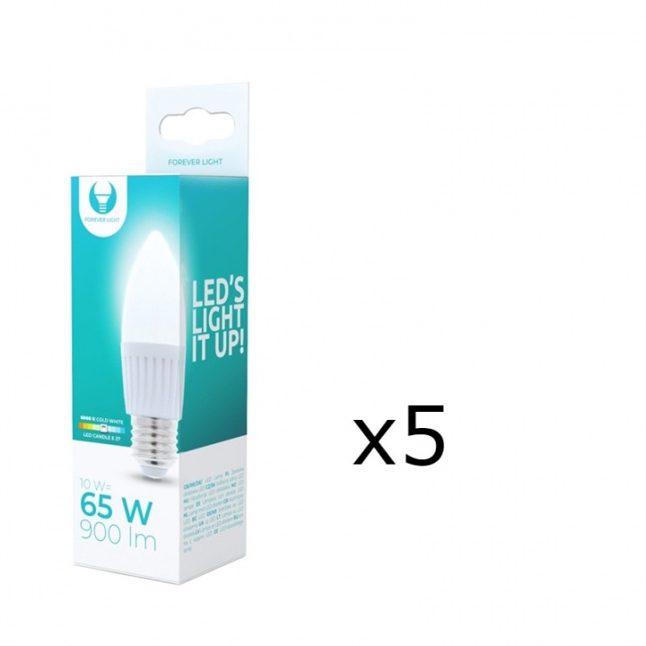 LED-lamppu E27, C37, 10W, 230V, 6000K, keraaminen 5-pack, viileä valkoinen ryhmässä KODINELEKTRONIIKKA / Valaistus / LED-lamput @ TP E-commerce Nordic AB (38-92782-PKT05)
