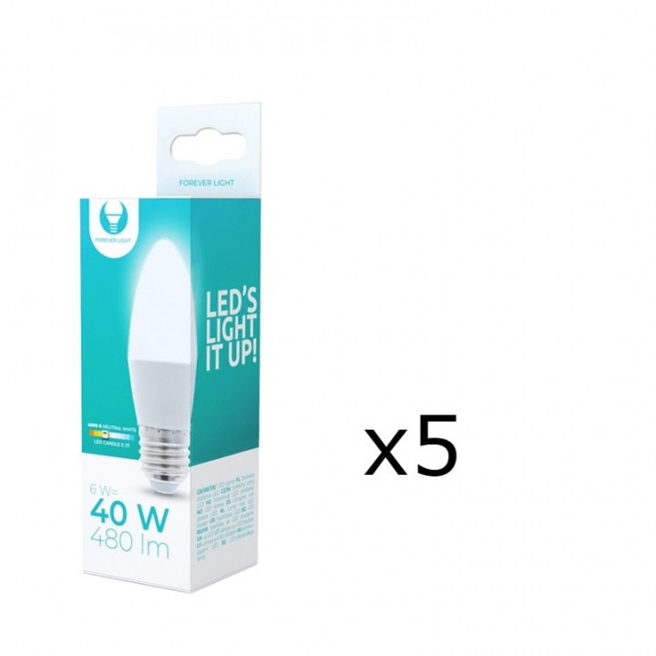 LED-Lampa E27, C37, 6W, 4500K 5-pack, Vit neutral ryhmässä KODINELEKTRONIIKKA / Valaistus / LED-lamput @ TP E-commerce Nordic AB (38-92784-PKT05)