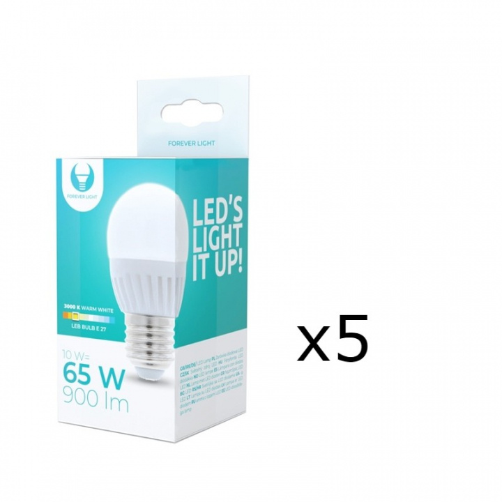 LED-lamppu E27, G45, 10W, 230V, 3000K, keraaminen 5-pack, lämmin valkoinen ryhmässä KODINELEKTRONIIKKA / Valaistus / LED-lamput @ TP E-commerce Nordic AB (38-92785-PKT05)