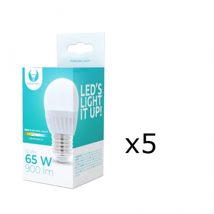 LED-lamppu E27, G45, 10W, 230V, 4500K, keraaminen 5-pack, valkoinen neutraali ryhmässä KODINELEKTRONIIKKA / Valaistus / LED-lamput @ TP E-commerce Nordic AB (38-92786-PKT05)