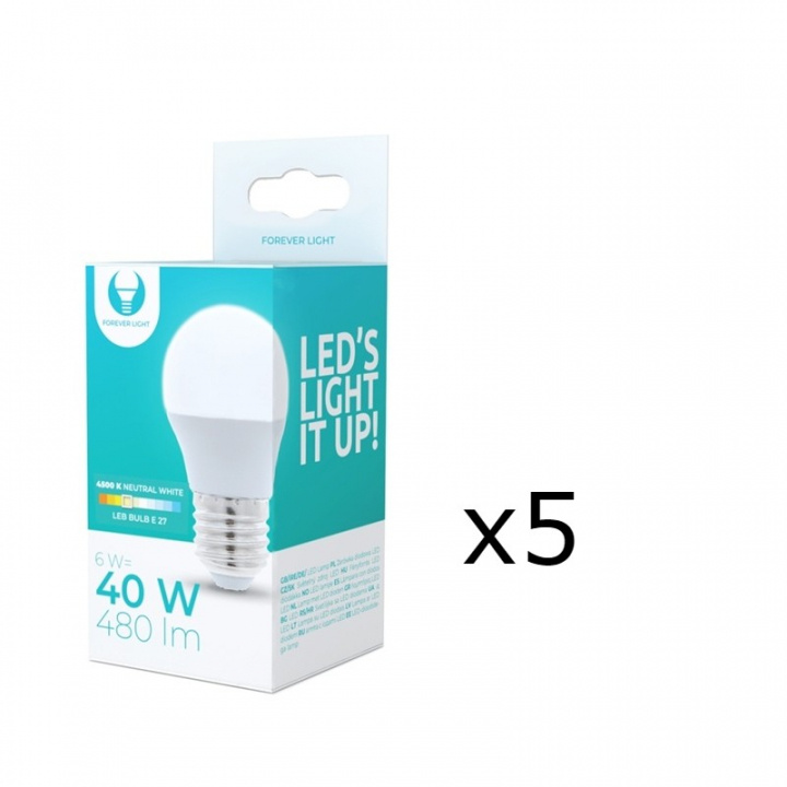 LED-lamppu E27, G45, 6W, 4500K 5 kpl, valkoinen neutraali ryhmässä KODINELEKTRONIIKKA / Valaistus / LED-lamput @ TP E-commerce Nordic AB (38-92789-PKT05)